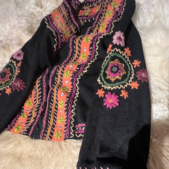 Double D Ranch embroidered rhinestone studs boho sweater cardigan floral hippie - Picture 6 of 12